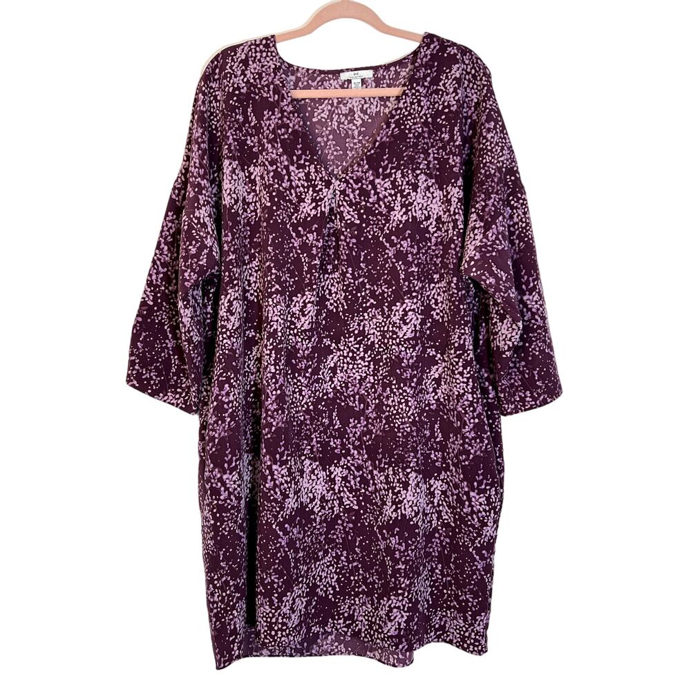 Halston Plum Purple V Neck Long Sleeve Pockets Sheath Shift Dress Size XL